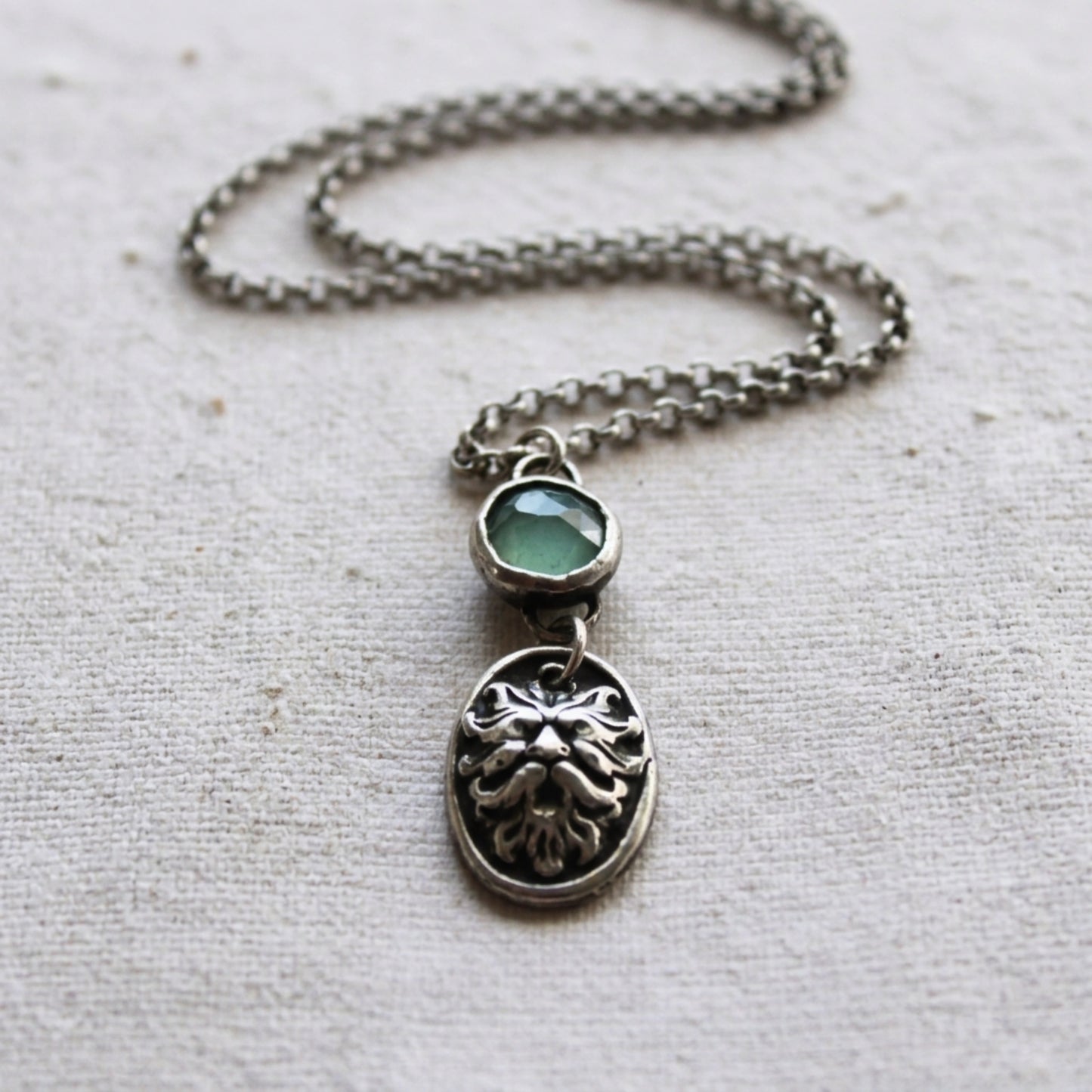 Small Silver Greenman and Peruvian Chalcedony Charm