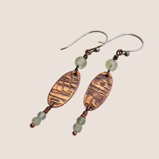 Copper and Prehnite Tree of Life Earrings