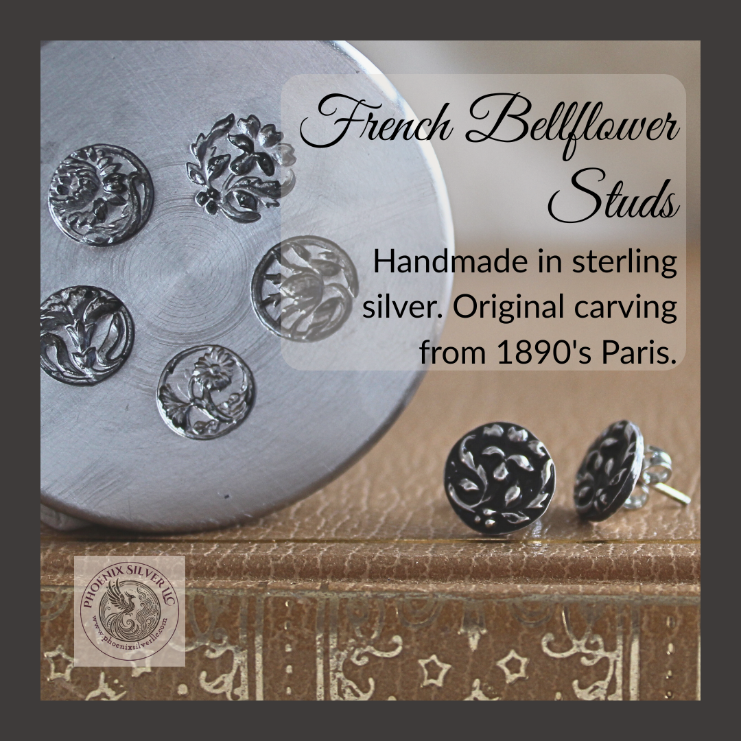 French Bellflower Silver Studs | Art Nouveau Earrings | Reclaimed Sterling Silver