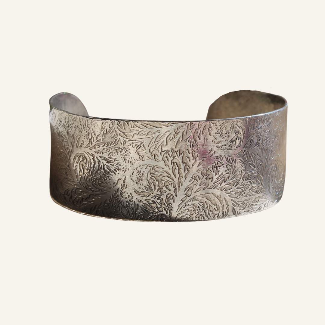 Sterling silver frost cuff bracelet — artisan jewelry symbolizing clarity and calm strength