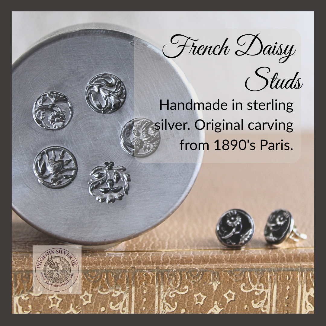 French Daisy Silver Studs | Art Nouveau Earrings | Reclaimed Sterling Silver
