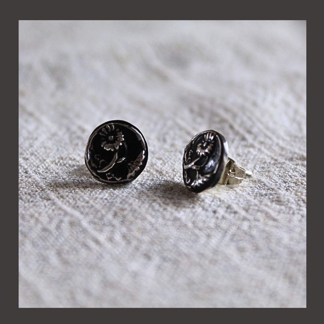 French Daisy Silver Studs | Art Nouveau Earrings | Reclaimed Sterling Silver