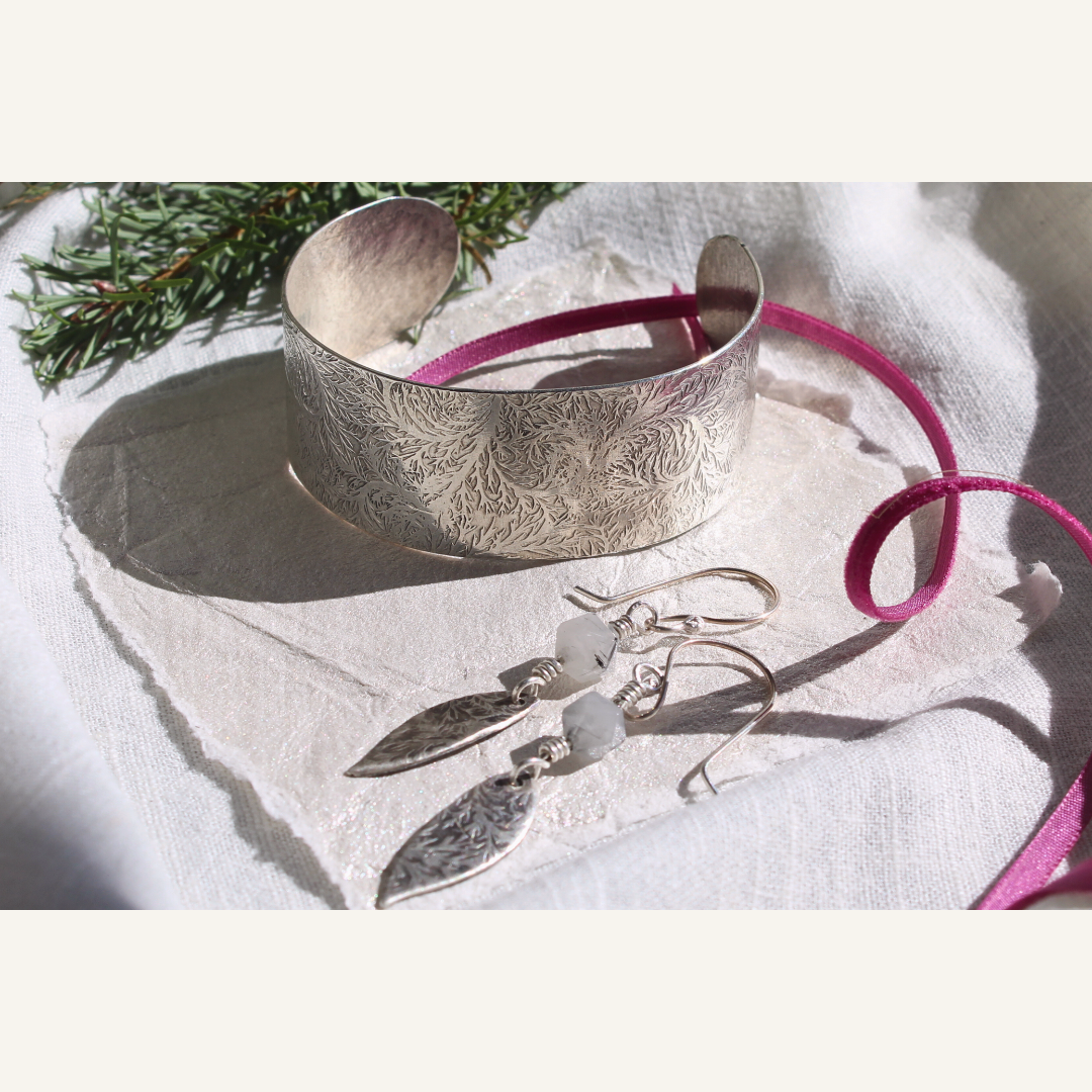 Silver Icicle Drops with Tourmalinated Quartz