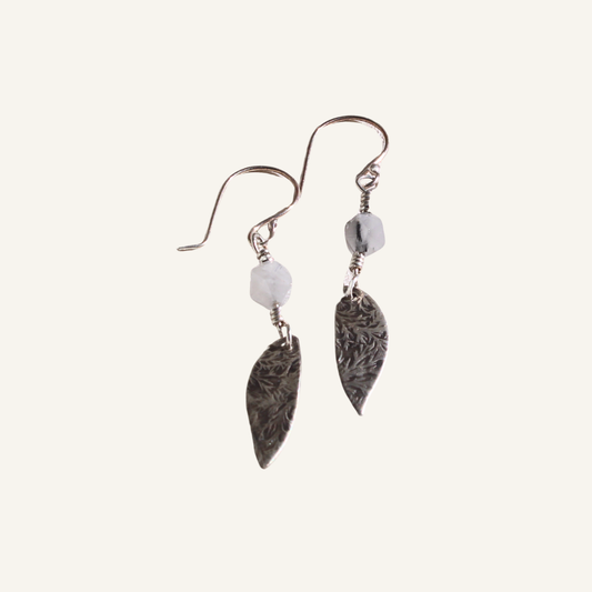 Silver Icicle Drops with Tourmalinated Quartz