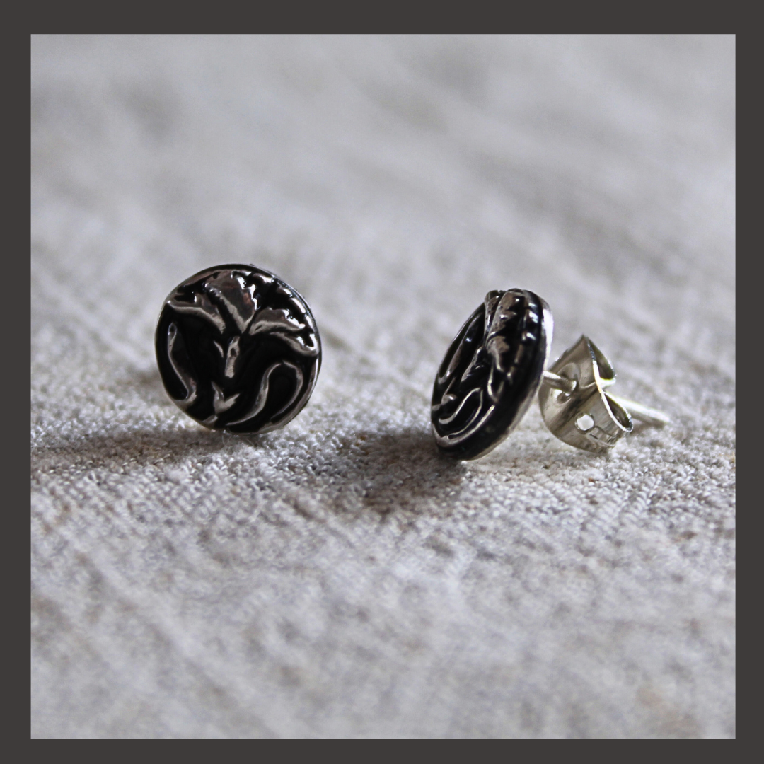 French Iris Silver Studs | Art Nouveau Earrings | Reclaimed Sterling Silver