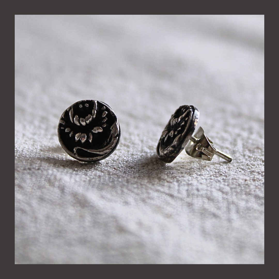 French Chrysanthemum Silver Studs | Art Nouveau Earrings | Reclaimed Sterling Silver