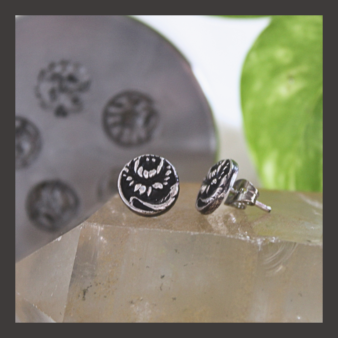 French Chrysanthemum Silver Studs | Art Nouveau Earrings | Reclaimed Sterling Silver