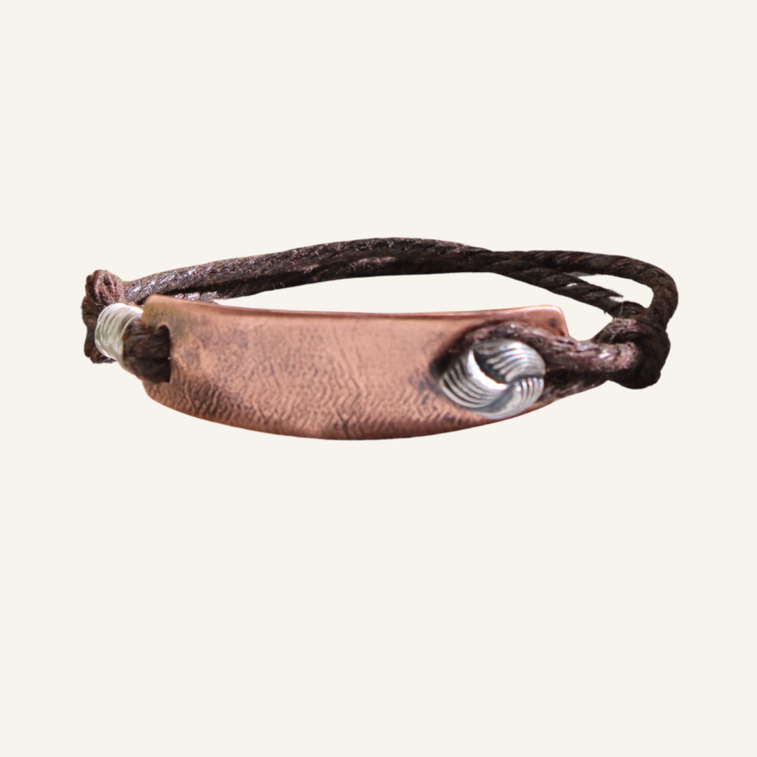 Copper and Silver Panel Bracelet with Trilobe Button