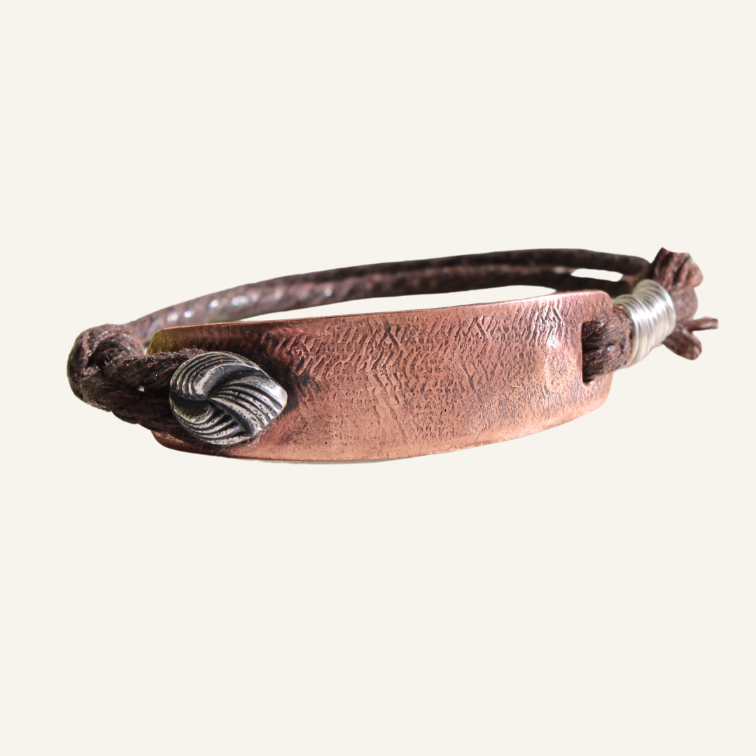 Copper and Silver Panel Bracelet with Trilobe Button