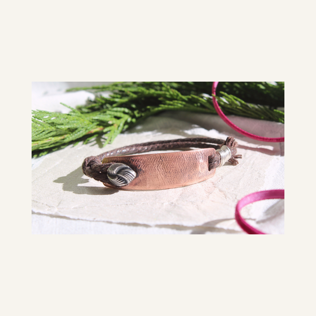 Copper and Silver Panel Bracelet with Trilobe Button