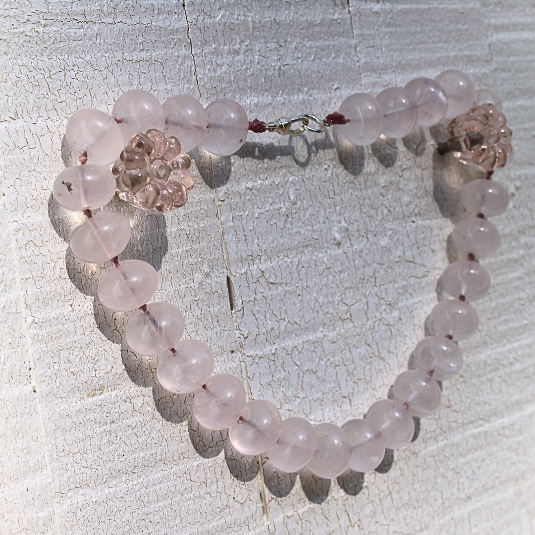 10mm x 15mm Rose Quartz Rondelle Anchor Necklace