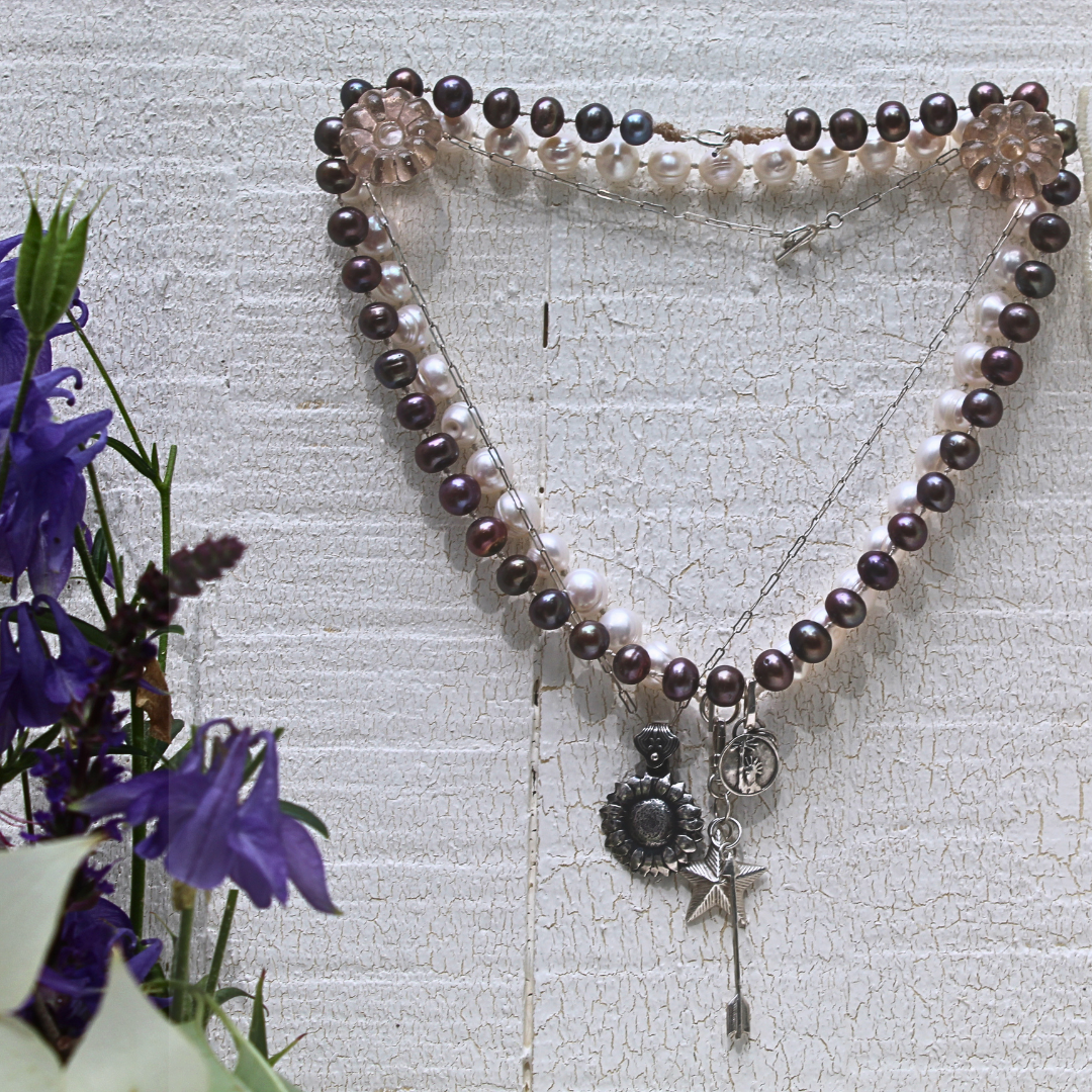 7mm Copper Aura Freshwater Pearl Anchor Necklace