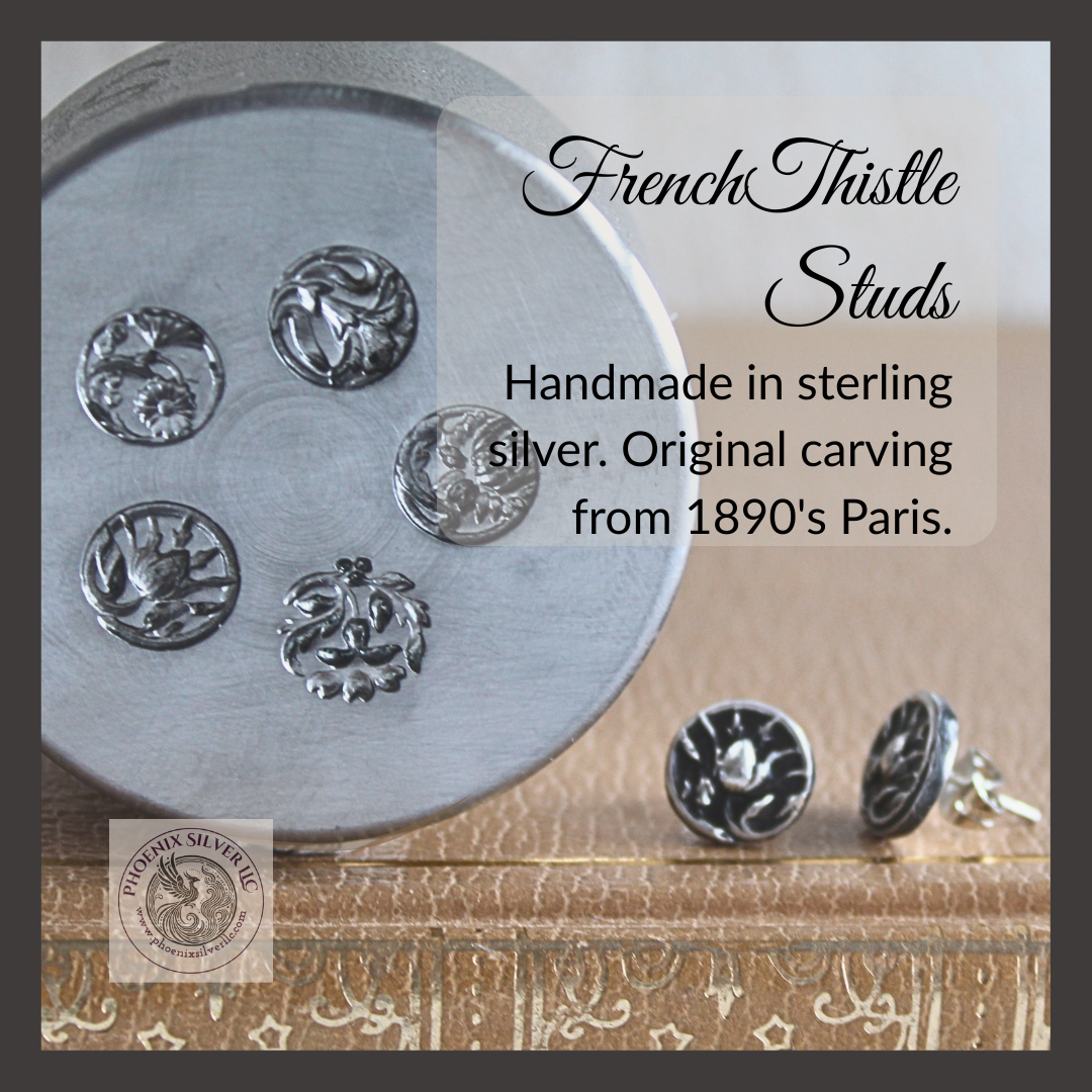 French Thistle Silver Studs | Art Nouveau Earrings | Reclaimed Sterling Silver