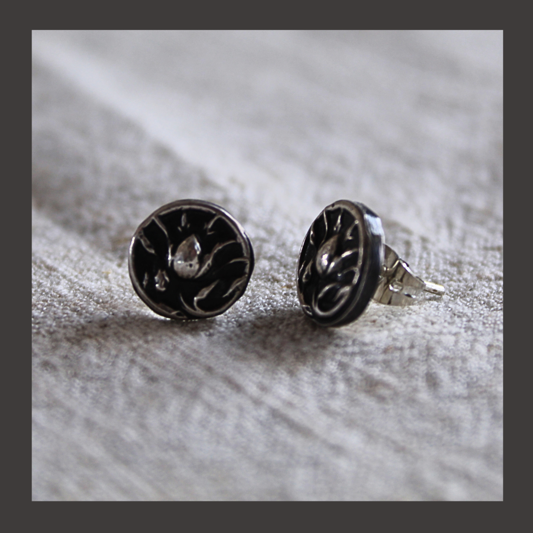 French Thistle Silver Studs | Art Nouveau Earrings | Reclaimed Sterling Silver